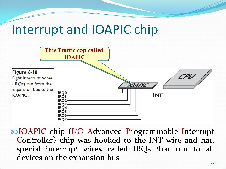 Interrupt and IOAPIC chip This Traffic cop called IOAPIC chip (I/O Advanced Programmable Interrupt