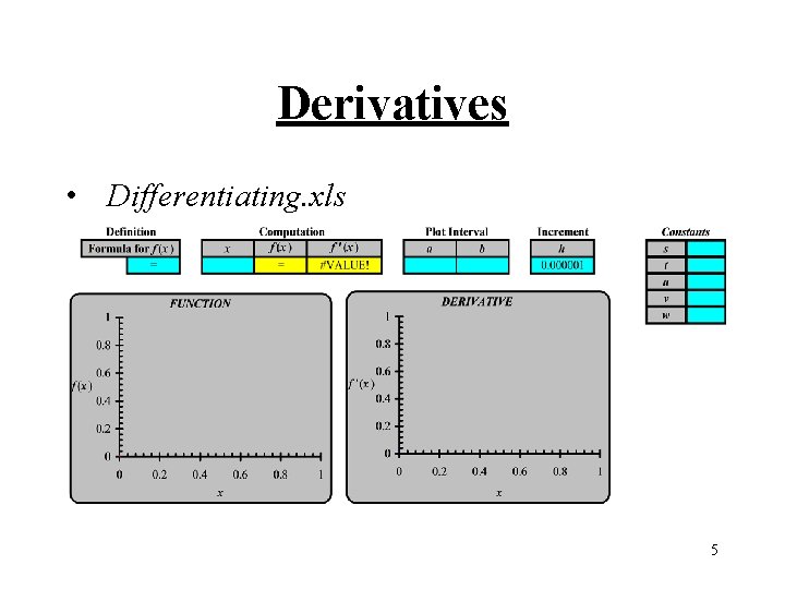 Derivatives • Differentiating. xls 5 