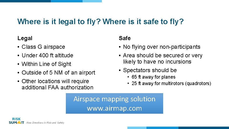 Where is it legal to fly? Where is it safe to fly? Legal •
