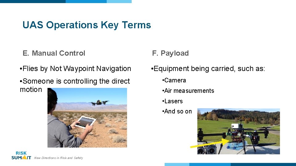 UAS Operations Key Terms E. Manual Control • Flies by Not Waypoint Navigation •