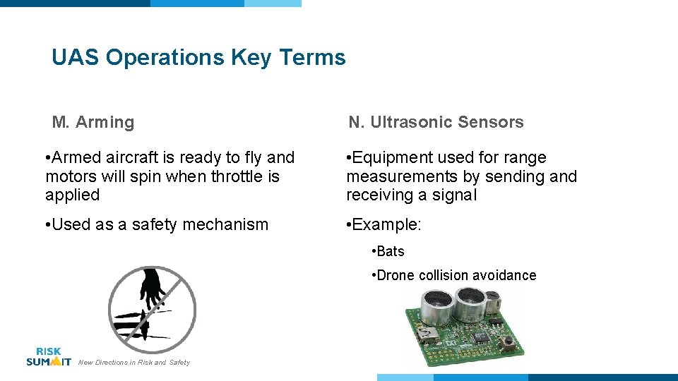 UAS Operations Key Terms M. Arming N. Ultrasonic Sensors • Armed aircraft is ready