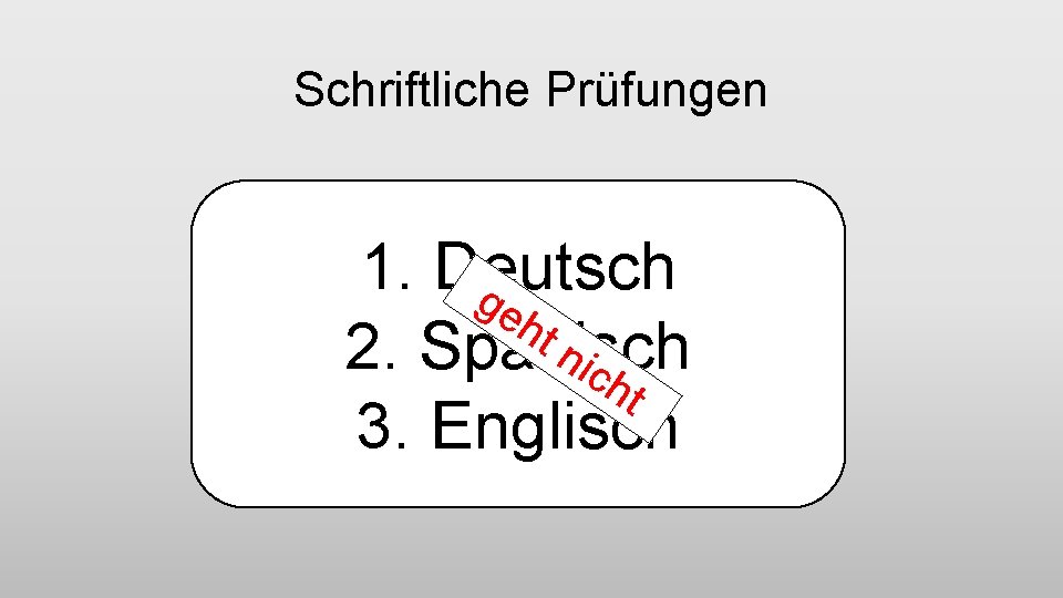 Schriftliche Prüfungen 1. Deutsch ge ht nic 2. Spanisch ht 3. Englisch 