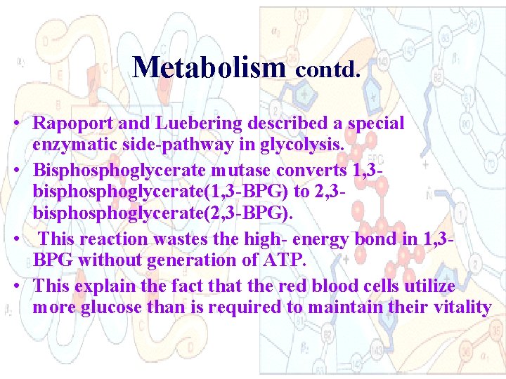 Metabolism contd. • Rapoport and Luebering described a special enzymatic side-pathway in glycolysis. •