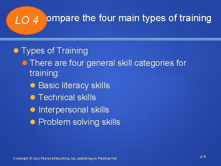 LO 4 Compare the four main types of training Types of Training There are