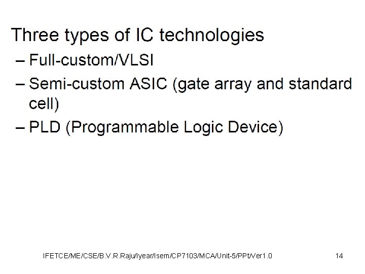IFETCE/ME/CSE/B. V. R. Raju/Iyear/Isem/CP 7103/MCA/Unit-5/PPt/Ver 1. 0 14 