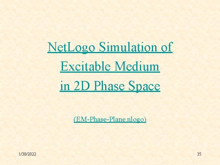 Net. Logo Simulation of Excitable Medium in 2 D Phase Space (EM-Phase-Plane. nlogo) 1/30/2022