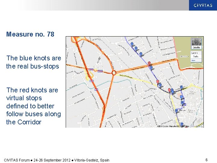Measure no. 78 The blue knots are the real bus-stops The red knots are