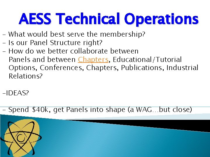 AESS Technical Operations - What would best serve the membership? - Is our Panel