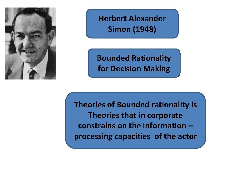 Herbert Alexander Simon (1948) Bounded Rationality for Decision Making Theories of Bounded rationality is