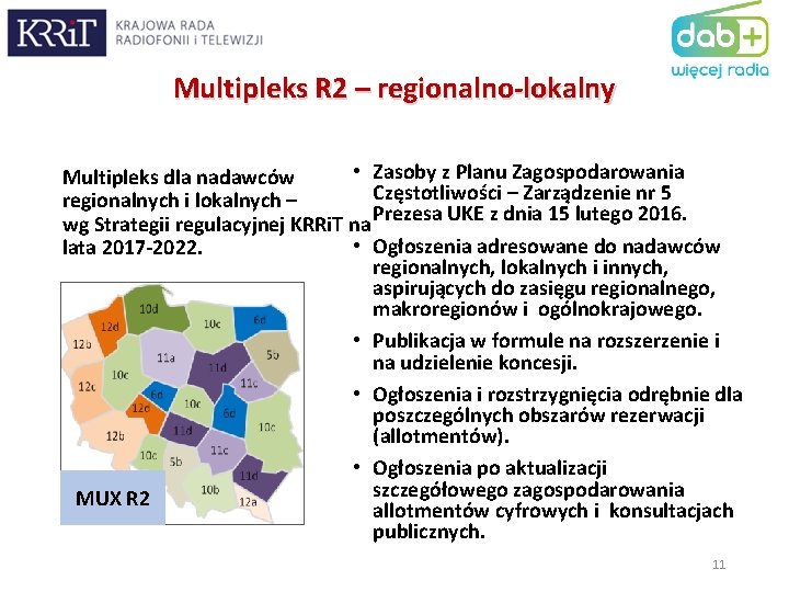 Multipleks R 2 – regionalno-lokalny • Zasoby z Planu Zagospodarowania Multipleks dla nadawców Częstotliwości