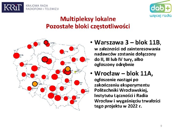 Multipleksy lokalne Pozostałe bloki częstotliwości • Warszawa 3 – blok 11 B, w zależności