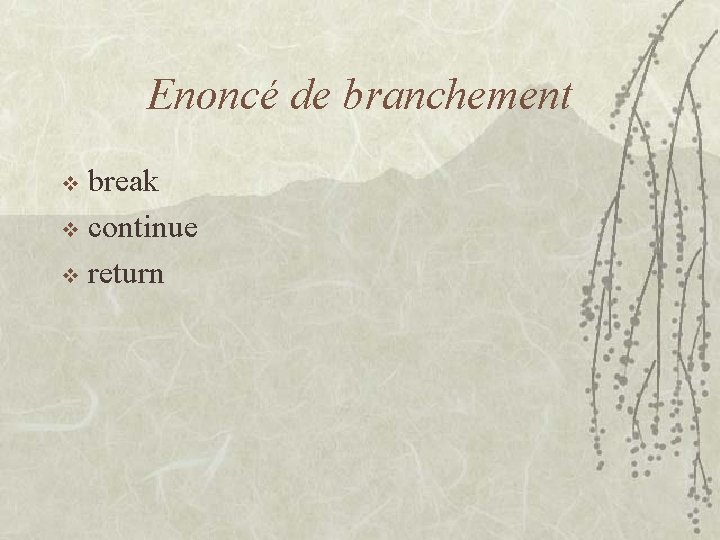 Enoncé de branchement break v continue v return v 