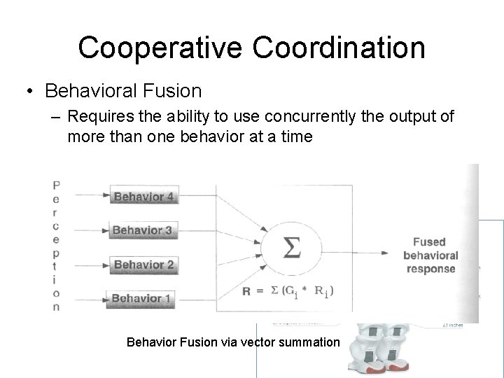 Cooperative Coordination • Behavioral Fusion – Requires the ability to use concurrently the output Cooperative Coordination • Behavioral Fusion – Requires the ability to use concurrently the output