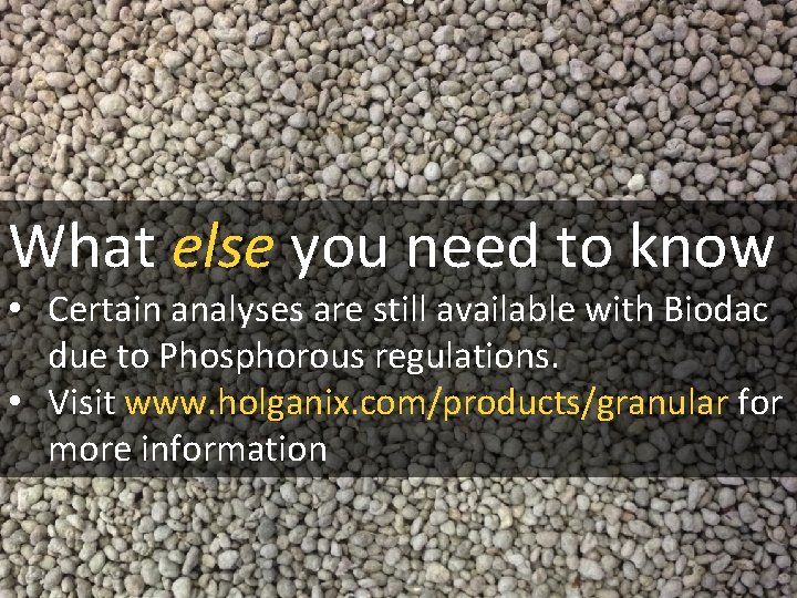 What else you need to know • Certain analyses are still available with Biodac What else you need to know • Certain analyses are still available with Biodac
