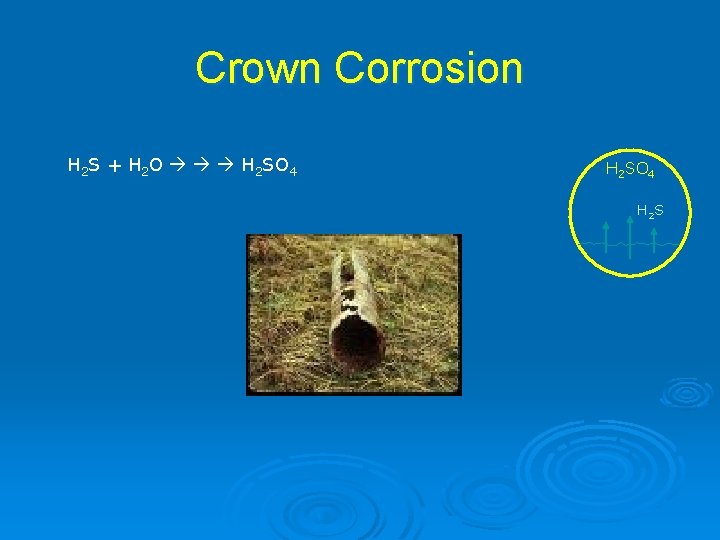 Crown Corrosion H 2 S + H 2 O H 2 SO 4 H