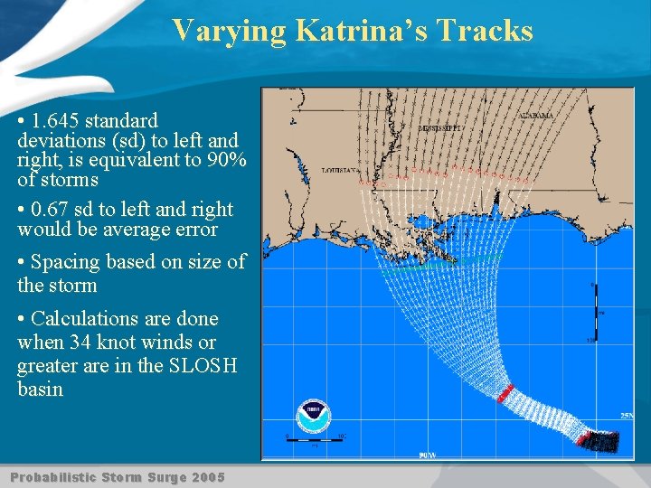 Varying Katrina’s Tracks • 1. 645 standard deviations (sd) to left and right, is