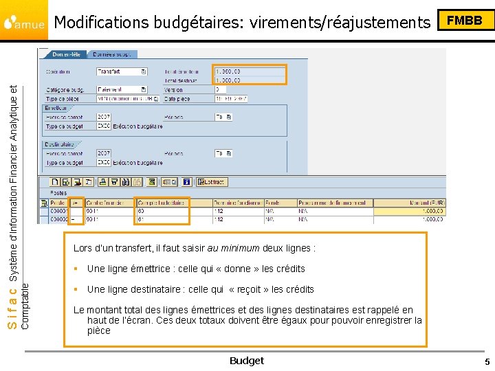 FMBB Lors d’un transfert, il faut saisir au minimum deux lignes : § Une