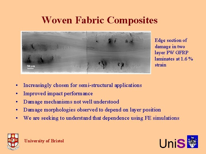 Woven Fabric Composites Edge section of damage in two layer PW GFRP laminates at