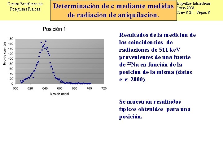 Centro Brasileiro de Pesquisas Físicas Determinación de c mediante medidas de radiación de aniquilación.