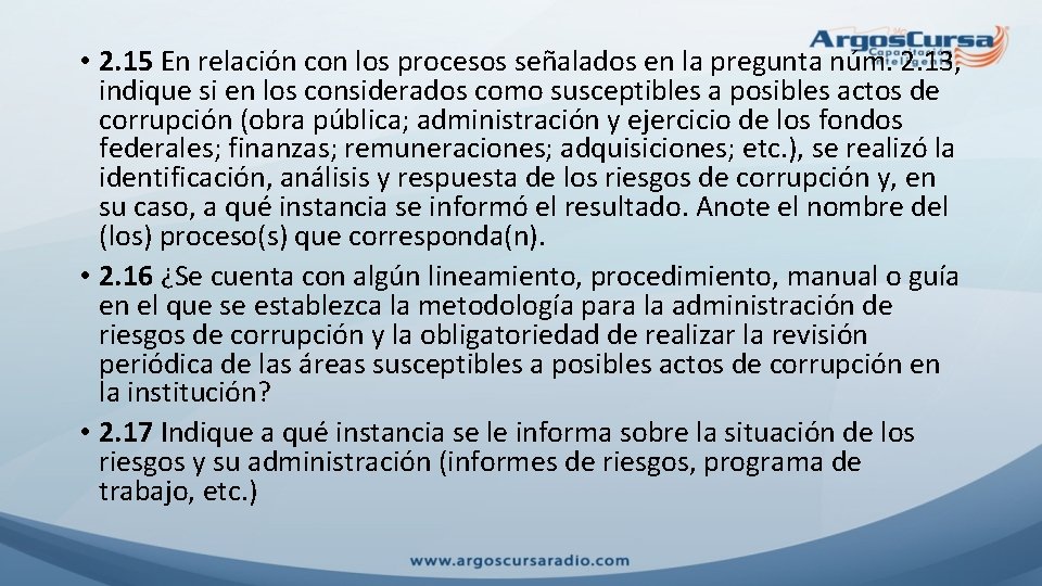  • 2. 15 En relación con los procesos señalados en la pregunta núm.