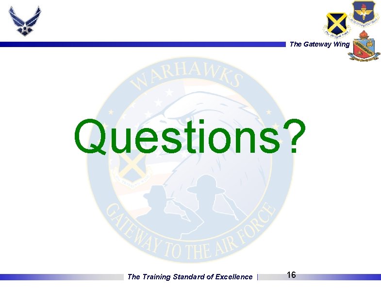 The Gateway Wing Questions? The Training Standard of Excellence 16 