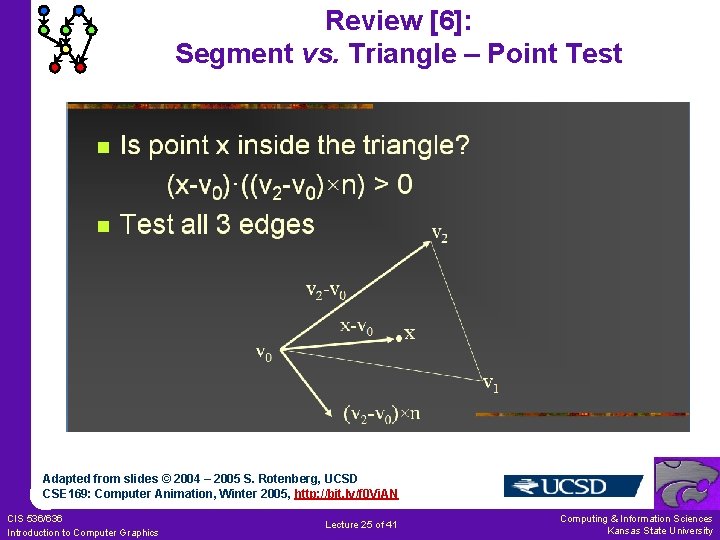 Review [6]: Segment vs. Triangle – Point Test Adapted from slides © 2004 –