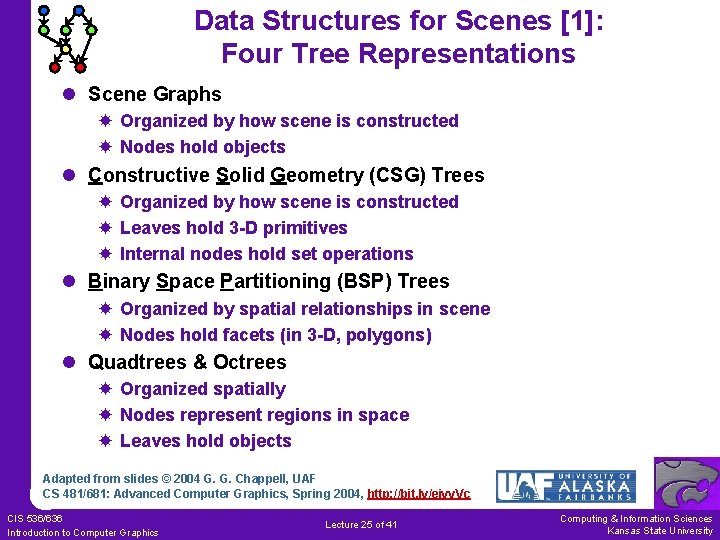 Data Structures for Scenes [1]: Four Tree Representations l Scene Graphs Organized by how