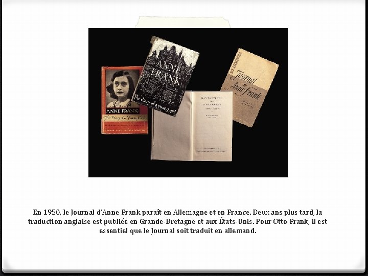 En 1950, le Journal d’Anne Frank paraît en Allemagne et en France. Deux ans