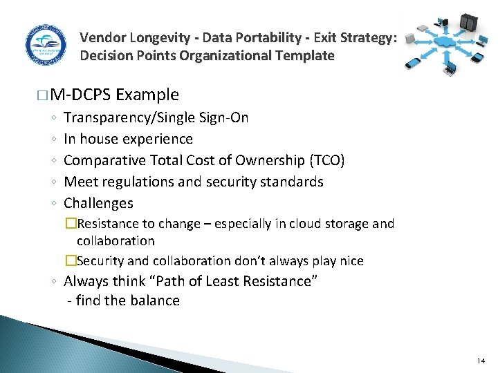 Vendor Longevity - Data Portability - Exit Strategy: Decision Points Organizational Template � M-DCPS