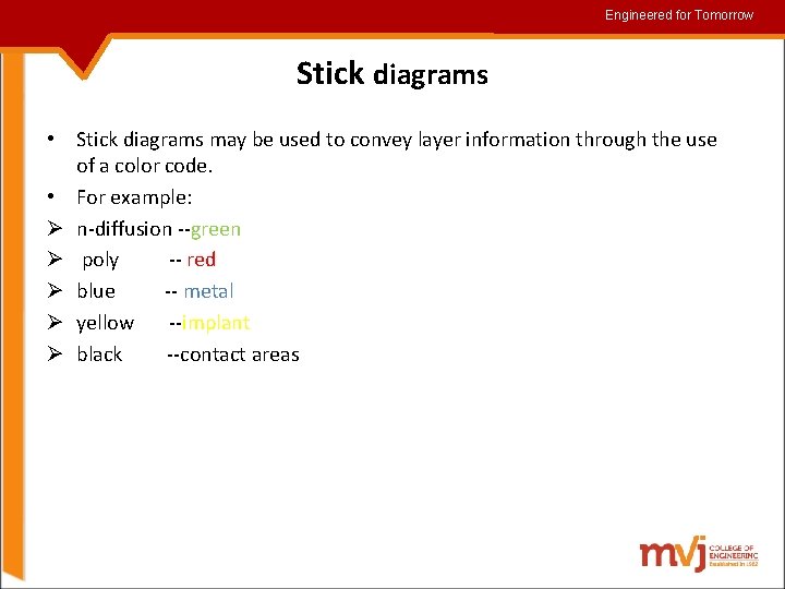 Engineered for for. Tomorrow Stick diagrams • Stick diagrams may be used to convey