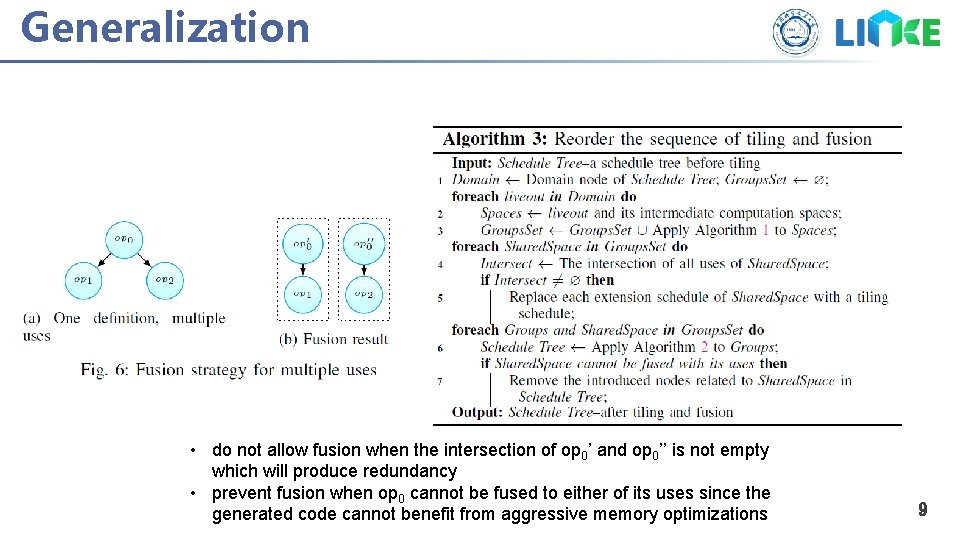Generalization • do not allow fusion when the intersection of op 0’ and op Generalization • do not allow fusion when the intersection of op 0’ and op