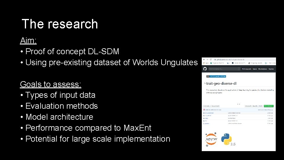 The research Aim: • Proof of concept DL-SDM • Using pre-existing dataset of Worlds