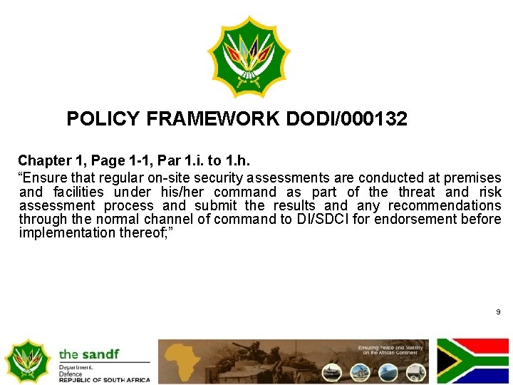 POLICY FRAMEWORK DODI/000132 Chapter 1, Page 1 -1, Par 1. i. to 1. h.