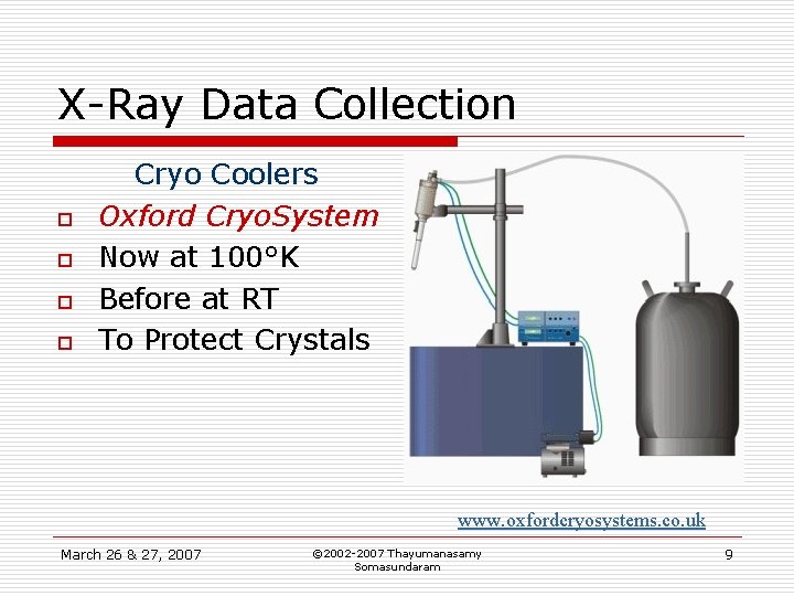 X-Ray Data Collection o o Cryo Coolers Oxford Cryo. System Now at 100°K Before