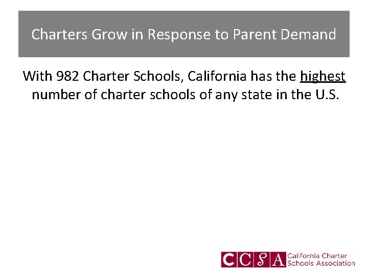 Charters Grow in Response to Parent Demand With 982 Charter Schools, California has the