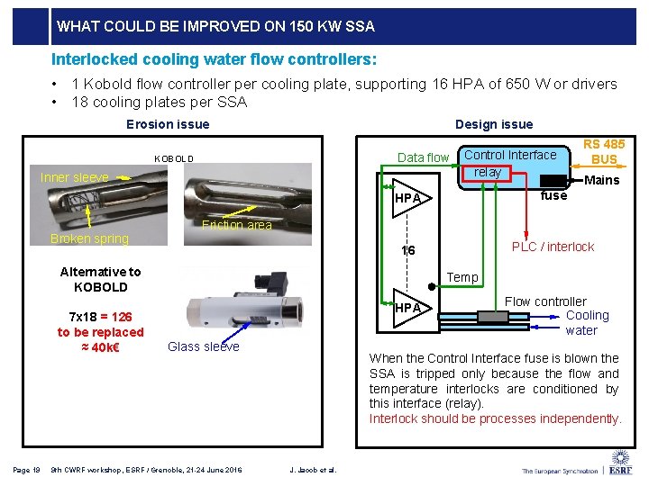 WHAT COULD BE IMPROVED ON 150 KW SSA Interlocked cooling water flow controllers: •