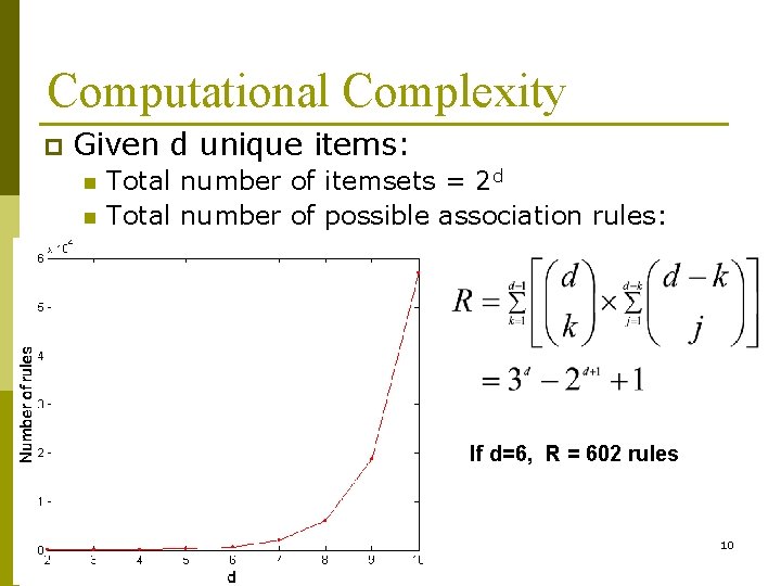 Computational Complexity p Given d unique items: n n Total number of itemsets =