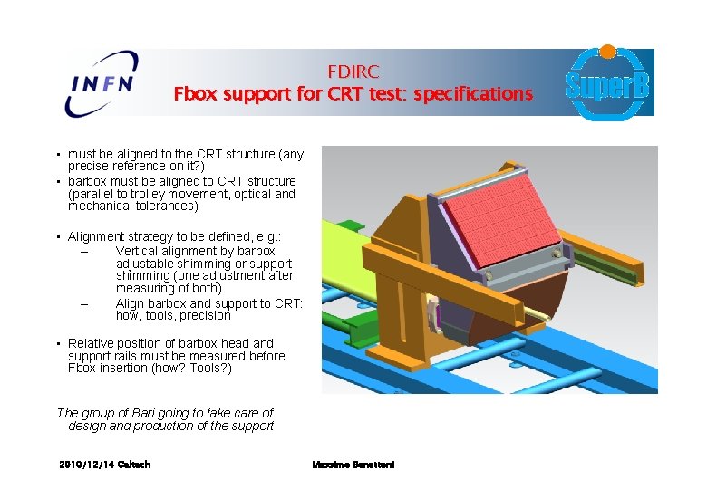 FDIRC Fbox support for CRT test: specifications • must be aligned to the CRT