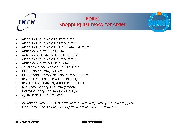 FDIRC Shopping list ready for order • • • • Alcoa Alca Plus plate