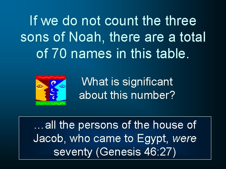 If we do not count the three sons of Noah, there a total of