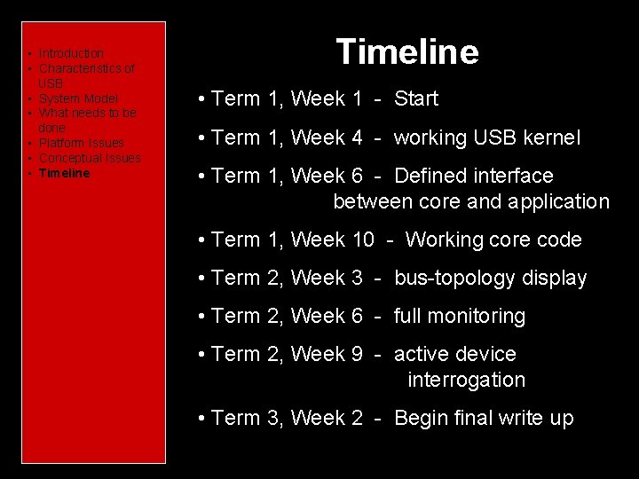  • • • • • Introduction Characteristics of USB Introduction System Model Characteristics