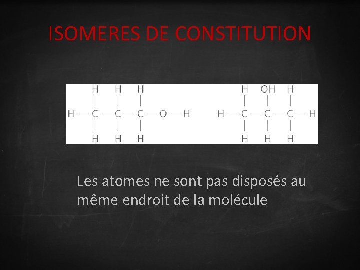 ISOMERES DE CONSTITUTION Les atomes ne sont pas disposés au même endroit de la