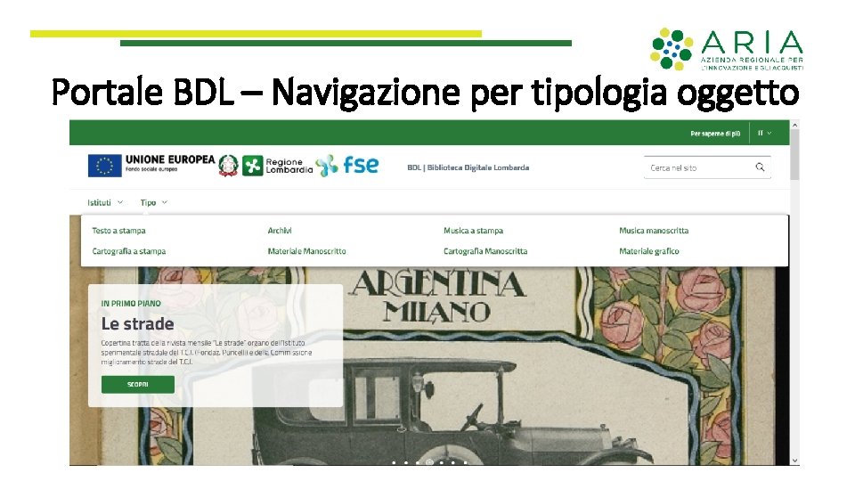 Portale BDL – Navigazione per tipologia oggetto 