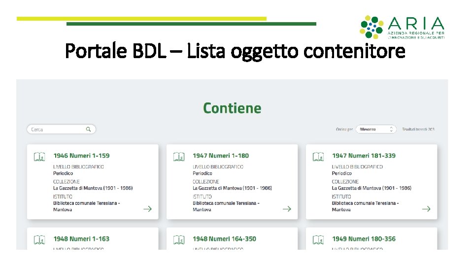 Portale BDL – Lista oggetto contenitore 