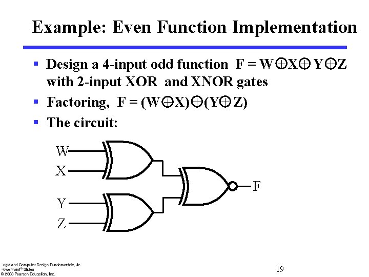 Example: Even Function Implementation § Design a 4 -input odd function F = W