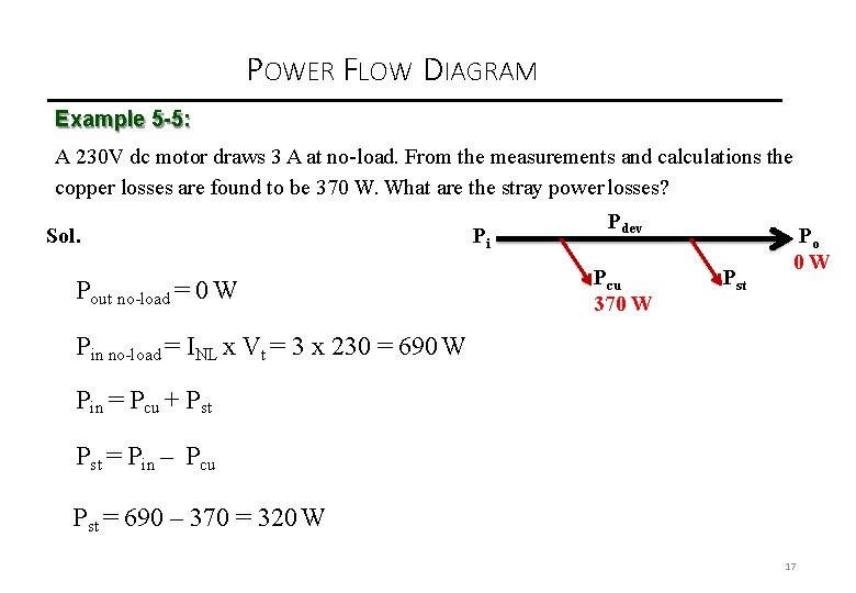 POWER FLOW DIAGRAM Example 5 -5: A 230 V dc motor draws 3 A POWER FLOW DIAGRAM Example 5 -5: A 230 V dc motor draws 3 A