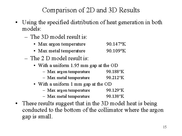 Comparison of 2 D and 3 D Results • Using the specified distribution of