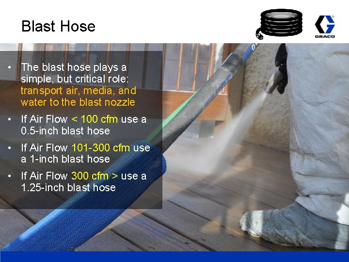 Blast Hose • The blast hose plays a simple, but critical role: transport air,