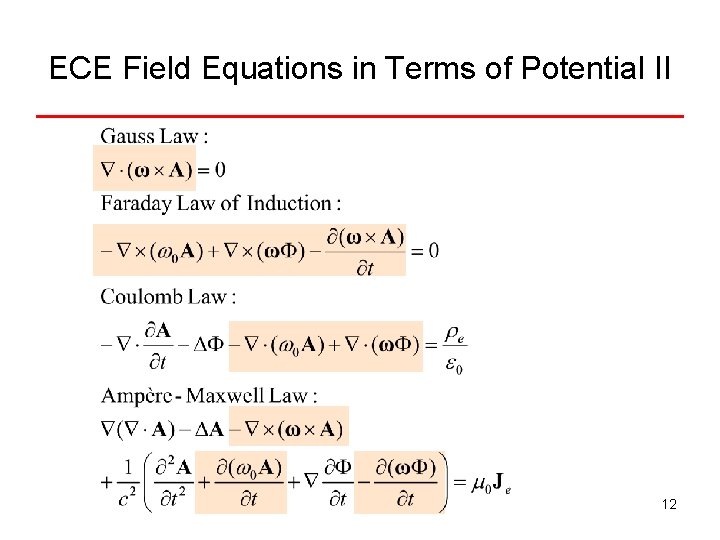 ECE Field Equations in Terms of Potential II 12 