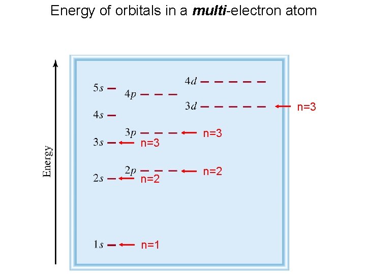 Energy of orbitals in a multi-electron atom n=3 n=2 n=1 n=3 n=2 